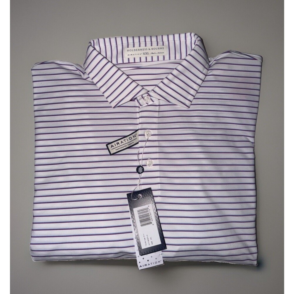 NWT Holderness & Bourne Airation “The Springer” Polo Shirt White Stripe XXL $118